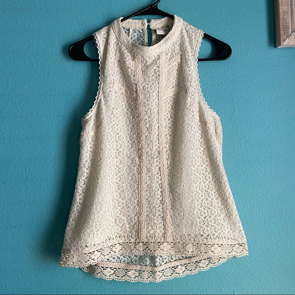 Off-White Lace High-Neck Blouse